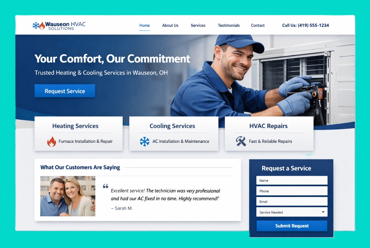Concept design for a Wauseon heating and cooling company with a service request form
