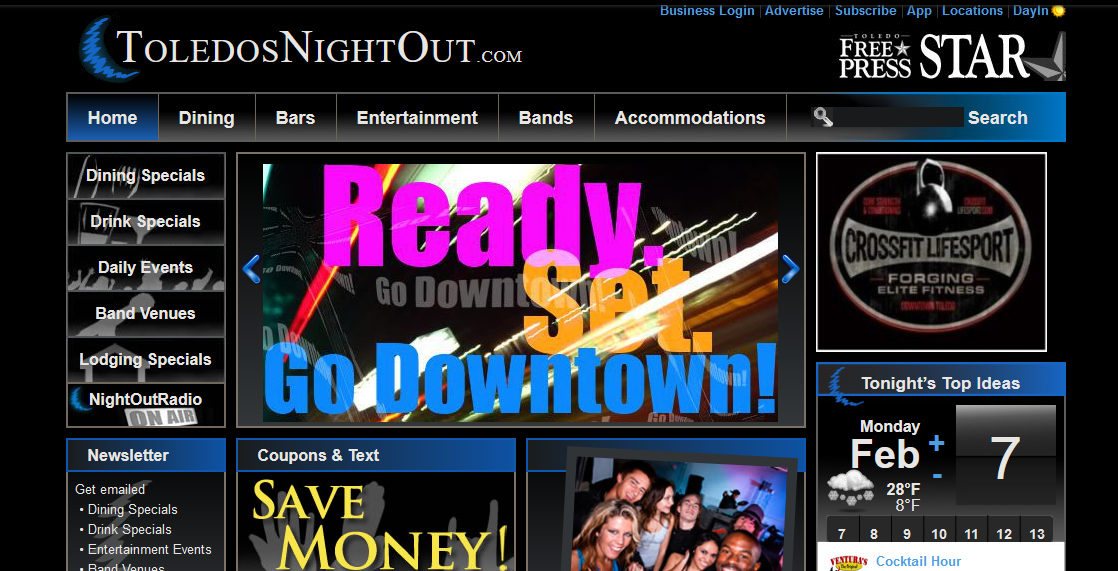 Toledo's Night Out, a dining and entertainment directory homepage