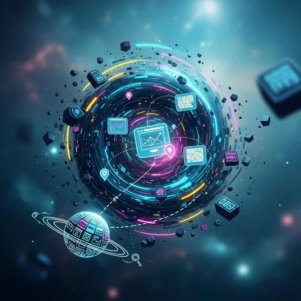 Black hole sucking in abstract and geometric planets that symbolize local business seo